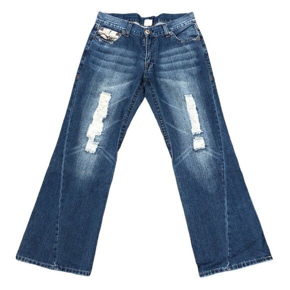 True Religion Jeans Size 38 JOEY BIG T Snakeskin Blue - Picture 4 of 12